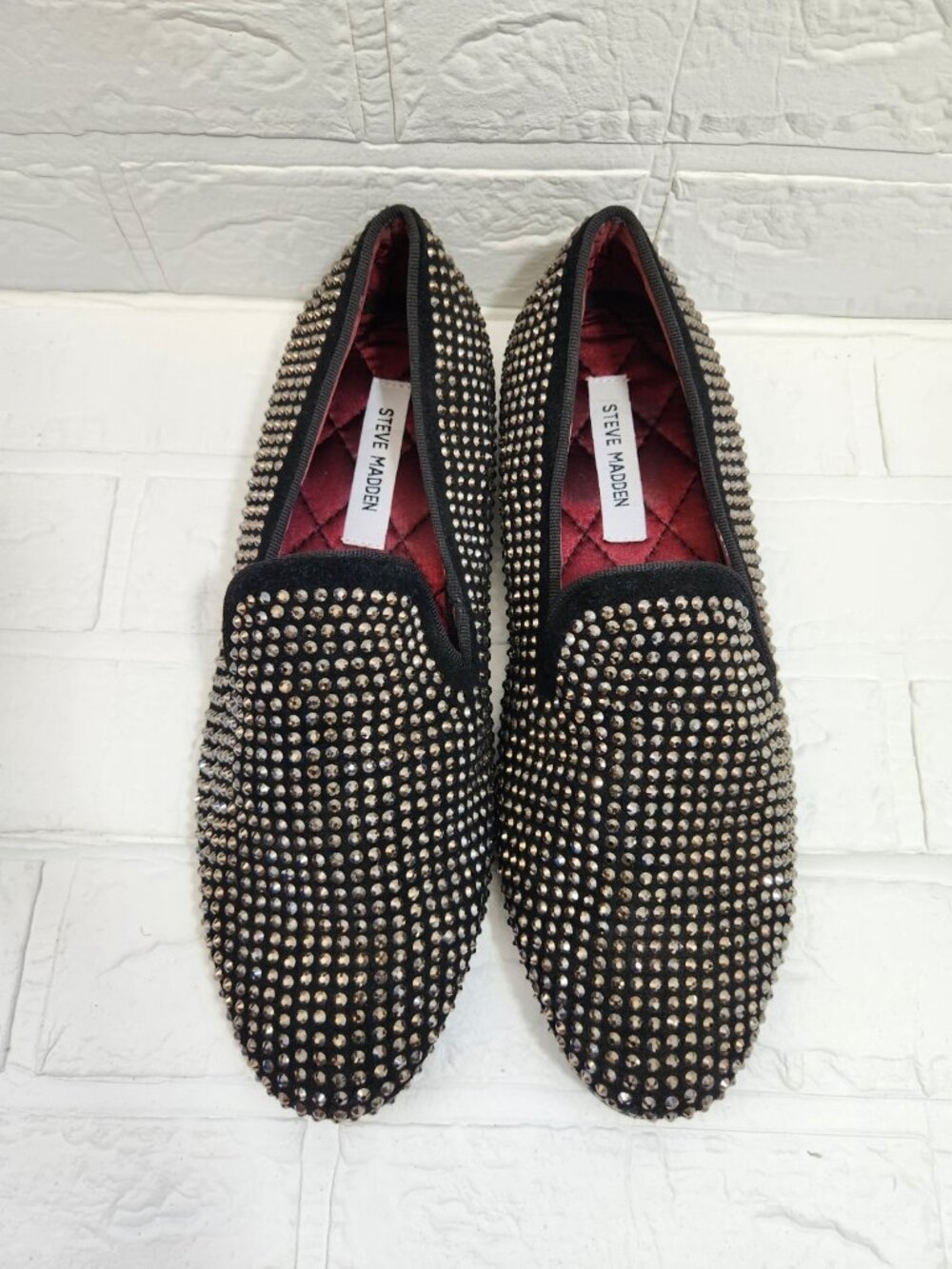 Steve Madden Caviar Loafer Shoes Men Size 8.5 Black Rhinestone Slip On Leather - Picture 2 of 9